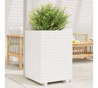 Garden Planter White Solid Pinewood 50x50x72 cm Rustic Wood Planter Box Outdoor