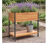 Garden Planter with Shelf 110x45x80cm Acacia Wood Steel Raised Flower Box