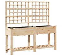 Garden Planter with Shelf Beige Solid Fir Wood Outdoor Rectangular Box vidaXL