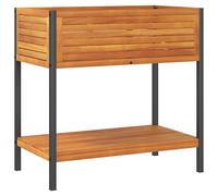 Garden Planter with Shelf Outdoor Flower Pot Solid Wood Acacia & Steel vidaXL