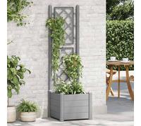 vidaXL Garden Planter with Trellis - Weather-Resistant PP Material - Stone Grey - 43x43x142 cm Dimensions - 30L Capacity - With Integrated Trellis