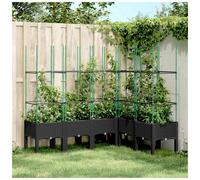Garden Planter with Trellis Black 160x120x142.5cm PP Rattan Elevated Raised Bed