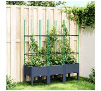 Garden Planter with Trellis Blue Grey 120x40x142.5cm PP Rattan Look Elevated Box
