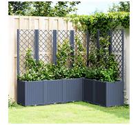 Garden planter with trellis Blue grey 160x120x140cm PP rattan-look modular 4pcs