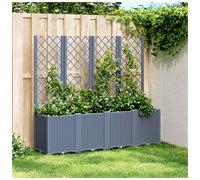 Garden planter with trellis Blue Grey 160x40x140cm PP rattan-look 4 modular kit