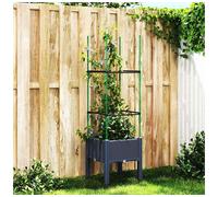 Garden Planter with Trellis Blue Grey 40x40x142.5cm PP Rattan-Look Elevated Box