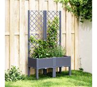 Garden Planter with Trellis Blue Grey 80x40x142cm PP Rattan Look Elevated Patio