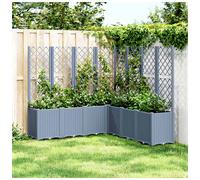 Garden planter with trellis Blue grey rattan look 160x40x140cm PP modular set XL