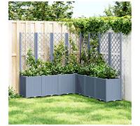Garden planter with trellis Blue grey rattan look 160x40x140cm PP modular set XL
