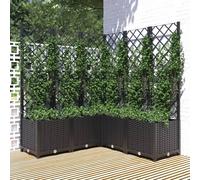 Garden Planter with Trellis Brown PP Outdoor Raised Bed Flower Box Multi Size