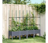 Garden planter with trellis grey 160x40x142.5cm PP rattan elevated raisedplanter