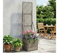 Garden Planter with Trellis Grey Poly Rattan 35x30x135cm Vertical Patio Outdoor