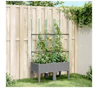 Garden planter with trellis Light Grey 80x40x142.5cm PP rattan elevated planter