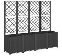 vidaXL Garden Planter with Trellis - Black Polypropylene, Outdoor Modular Rattan-Look Container 160x40x140 cm for Patio/Terrace