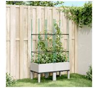 Garden Planter with Trellis White 80x40x142.5cm Rattan-Look Elevated Planter Box