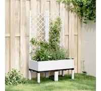 Garden Planter with Trellis White 80x40x142 cm PP Rattan Elevated Box Garden Bed
