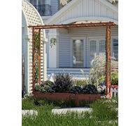 Garden Planter with Trellis, Wooden Raised Bed with Lattice Side Panels, Outdoor Trough Container with Climbing Plant Support, Elevated Planter Box for Vines, Herbs, Vegetables & Flowers 196x44x182cm