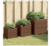 Garden Planters 3pc Brown 40x40x40cm PE Rattan with Powder Coated Steel Durable