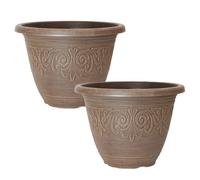 Garden Planters, Laurel, Butterscotch, round pots, drainage, 33cm, set of 2