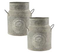 Garden Planters, Milk Churn Style, Decorative Tin with Handles, 2 x 15cm Pots