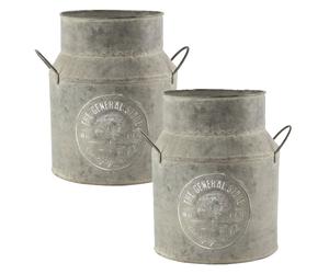 Garden Planters, Milk Churn Style, Decorative Tin with Handles, 2 x 15cm Pots
