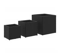 vidaXL Garden Planters Outdoor Flower Pot Planter Pot 3 pcs Black Poly Rattan