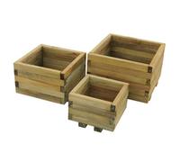 Garden Planters Set of 3 pre-built Kendal Square Patio Wooden Display Pots
