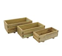 Garden Planters Set of 3 Wooden Rectangular Pressure Treated - Patio Troughs