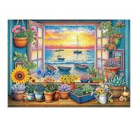 Garden Plants Puzzles for Adults 1000 Pieces, Flowers Succulents Jigsaw Puzzles, Sunflower Window Art Puzzle as Wall Decor