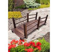 Garden Pond Wooden Bridge 6ft with Railing - Rustic Japanese Arch Walkway for Outdoor Landscaping Backyard Path Decoration Durable Garden Accessory (180cm)