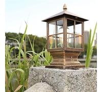 Garden Post Light Deck Fence Post Cap Aluminum Column Lamp With Glass Waterproof Patio Pillar Light Bronze Finish Pier Mount Vintage Pathway Entryway Post Lantern Street