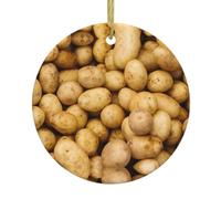 Garden Potatoes Christmas Ceramic Ornament,Double-Sided Printed Round Bauble With Gold String,Unique Dual-Face Design For Xmas Tree Home Festive Decor