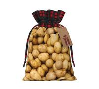 Garden Potatoes Print Christmas Drawstring Gift Bag Xmas Bags Festive Plaid Design Presents Packaging