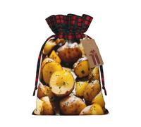Garden Potatoes Print Christmas Drawstring Gift Bags For Xmas Wrapping Festive Packaging Goodie Bags