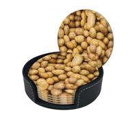 Garden Potatoes Print Round Leather Coasters - Set Of 6, Ultra-Fiber Pu Leather