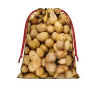 Garden Potatoes Print Ultra Soft Plush Gift Bags, Drawstring Christmas Party Candy Treat Favors, Xmas Holiday Sacks, Wedding Jewelry Pouches