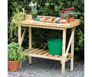 Garden Potting Bench- Pressure Treated Wooden Table Outdoor Workstation & Shelf