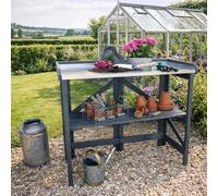 Promex Garden Potting Table with Zinc Plated Worktop, Grey