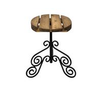 Garden Side Table Plant Pot Stand - Wooden Top - Black