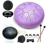 Garden Rain Drum, Rain Drum for Outside Garden with The Fingerstalls, 6" 8 Tone Steel Tongue Drum, Percussion Instrument for Musical Education Concert Mind Healing Yoga Meditation (Purple(6"))