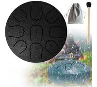 Garden Rain Drum, Rain Drum for Outside Garden with The Fingerstalls, 9 Tone Steel Tongue Drum, Percussion Instrument for Musical Education Concert Mind Healing Yoga Meditation (Black)