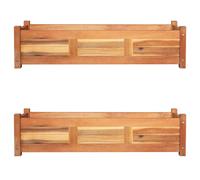 Garden Raised Bed Planter 2pc Brown Acacia Wood 100x30x25cm Outdoor Deep Slatted