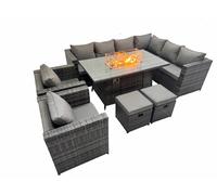 Garden Rattan Furniture Set 10 Seater with 2 Small Stools Dark Grey Fimous Dark Grey One Size