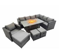 Garden Rattan Furniture Set 10 Seater with 3 Stool Dark Grey Fimous Dark Grey One Size