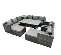 Garden Rattan Furniture Set 10 Seater with Side Table 2 Big Stools Fimous Dark Grey One Size