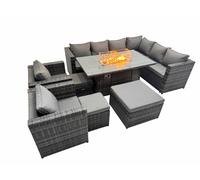 Garden Rattan Furniture Set 11 Seater with 3 Stools Dark Grey Fimous Dark Grey One Size