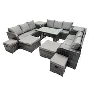 Garden Rattan Furniture Set 13 Seater with 3 Seater Sofa 2 Side Tables Fimous Dark Grey One Size