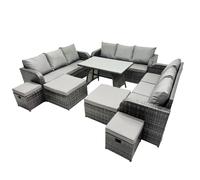 Garden Rattan Furniture Set 13 Seater with 3 Seater Sofa 4 Stools Fimous Dark Grey One Size