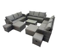 Garden Rattan Furniture Set 13 Seater with 4 Stools Dark Grey Fimous Dark Grey One Size