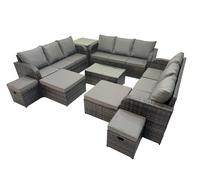 Garden Rattan Furniture Set 13 Seater with Side Table 4 Stools Fimous Dark Grey One Size